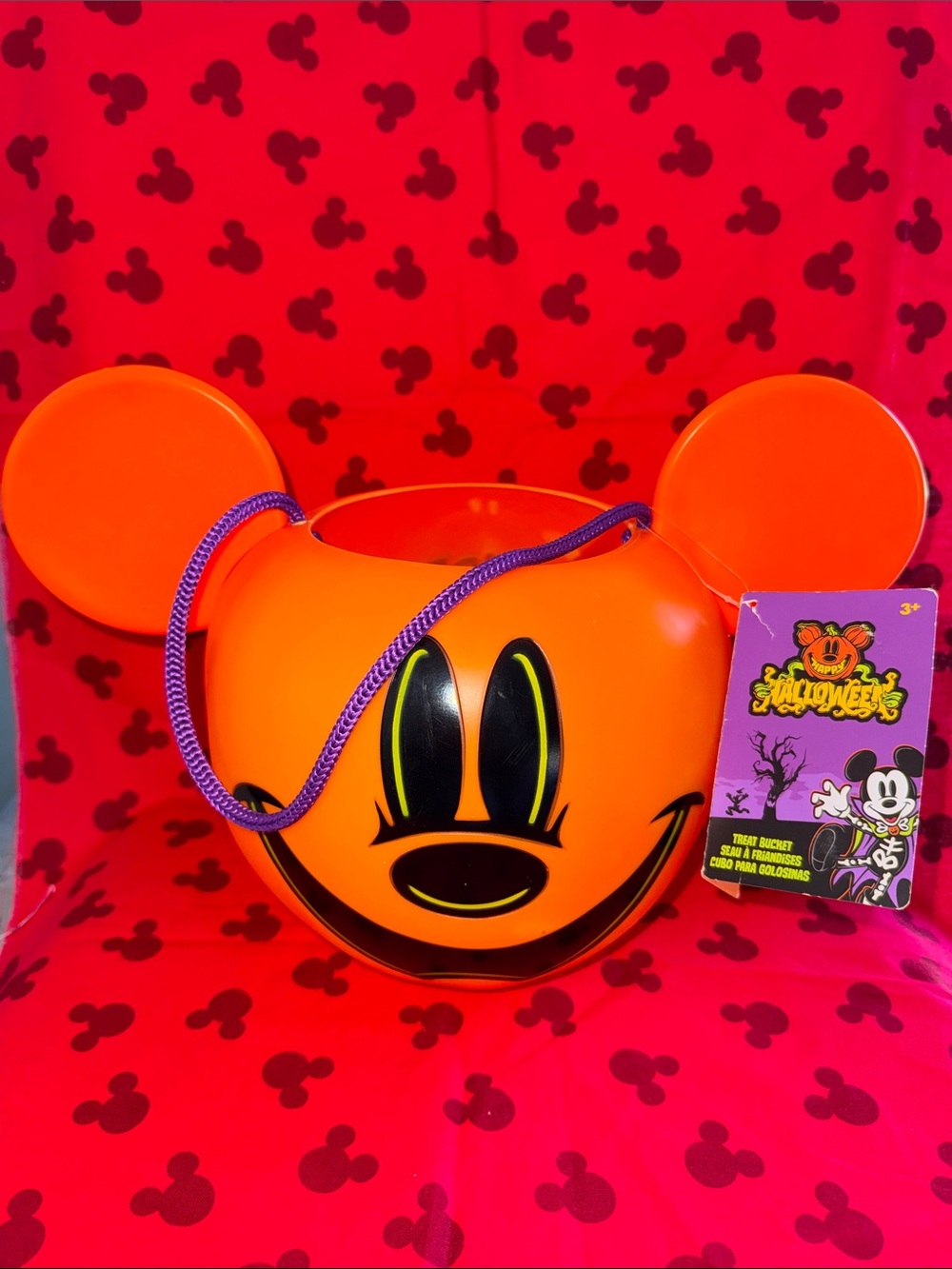 NWT! Disney Orange Mickey HALLOWEEN 🎃 Pumpkin Candy Pail with Purple Handle